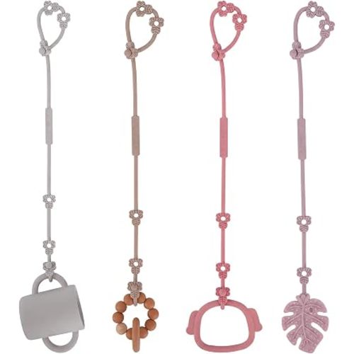 Toy Straps for Baby, Adjustable Stretchable Sippy Cup Straps for Strollers, High Chair, Cribs, Hanging Baskets, Car Seat, Shopping Trolley, BPA Free, 4 Pack