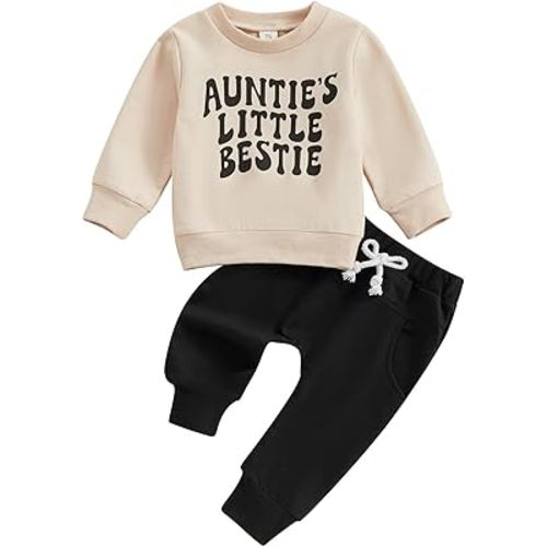 Kupretty Toddler Baby Boy Fall Winter Clothes Letter Graphic Long Sleeve Sweatshirt Pullover Tops + Joggers Pants Outfit Set
