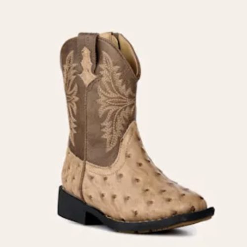 Roper Toddler's Jed Brown and Tan Ostrich Print Faux Leather Square Toe Boots