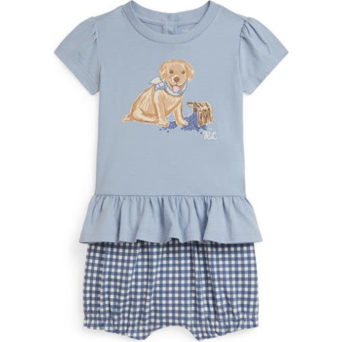 Puppy Cotton Graphic T-Shirt & Gingham Shorts Set, 9M