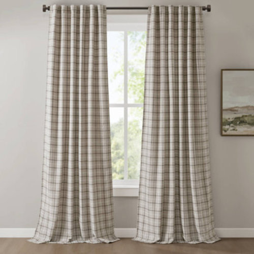 Madison Park Anaheim Woven Plaid Room Darkening Thermal Fleece Lined Single Curtain Panel | Wayfair