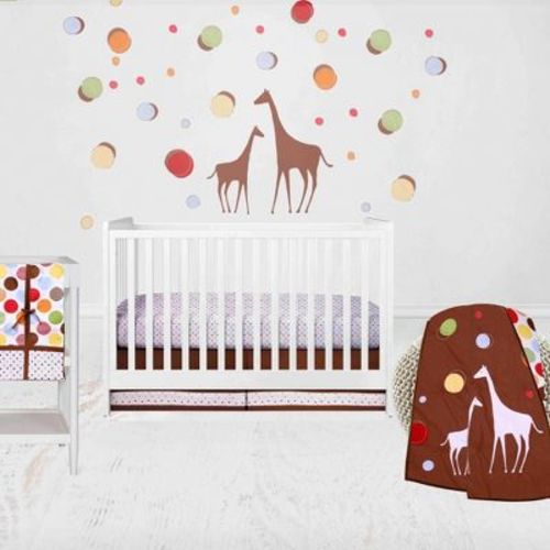 Bacati - Baby & Me Giraffe, Orange/Green/Blue/Red/Brown 4 pc Crib Bedding Set with Diaper Caddy