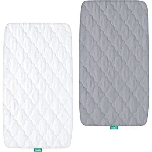 Bassinet Mattress Pad Cover Waterproof, Quilted Mattress Protector Sheets Fits All Mainstream Bassinet - Rectangle, Oval, Hourglass, 2 Pack, Ultra Soft Breathable, White and Grey