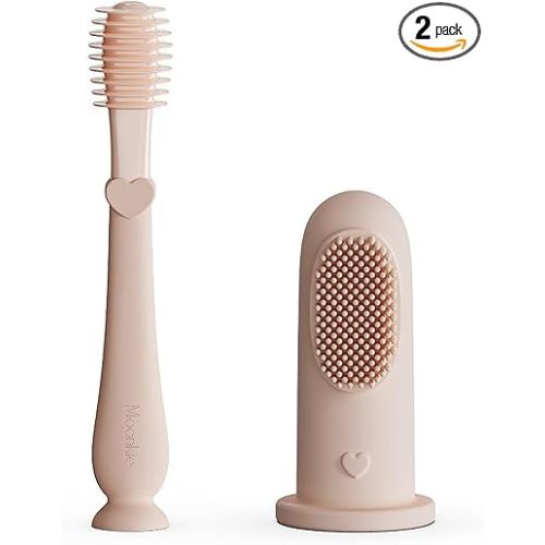 Moonkie Baby Finger Toothbrush Tongue Oral Cleaner Kit for 3 Months +, 2 Pcs (Blush)