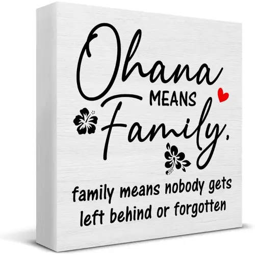 Family Signs for Home Decor, Farmhouse Ohana Means Family Wood Sign Home Living Room Hallway Bedroom Kitchen Desk Shelf Table Decoration 5 X 5 Inch