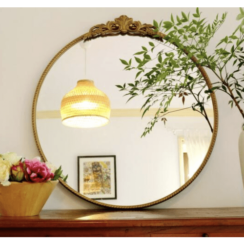 Vintage Antique Gold Round Mirror