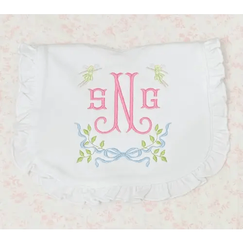 Monogram Bib Burp Cloth, Fairy Name Bib Burp Cloth, Baby Gift Set, Ruffle Bib Burp Cloth, Baby Shower Present