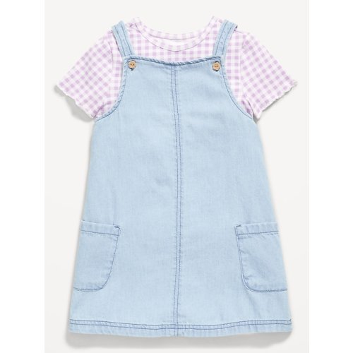 Printed Short-Sleeve T-Shirt and Jean Dress Set for Toddler Girls
