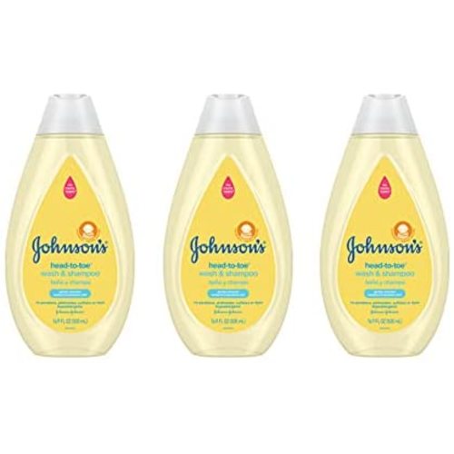 Johnson's Head-to-Toe Gentle Tear-Free Baby & Newborn Wash & Shampoo, Sulfate-, Paraben- Phthalate- & Dye-Free, Hypoallergenic Wash for Sensitive Skin & Hair, 3 x 16.9 fl. Oz (Amazon Exclusive)