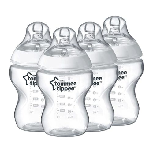 Tommee Tippee Closer To Nature Baby Bottles Slow Flow Breast-Like Nipple With Anti-Colic Valve (9oz, 4 Count) - 4 Count (Pack of 1) - Clear