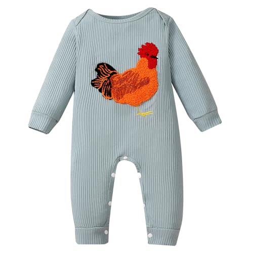 Tsnbre Newborn Boy Girl Outfits Rib Knit Romper Long Sleeve Farm Chicken Bodysuit 0 3 6 9 12 Months Netural Baby Clothes