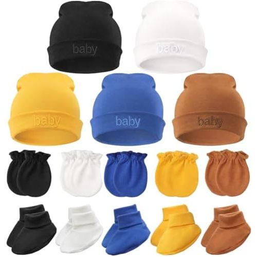 BQUBO Newborn Baby Hat Mittens Socks Set Infant Cotton Beanie Gloves Thick Warm Socks for 0-6 Months Boys Girls