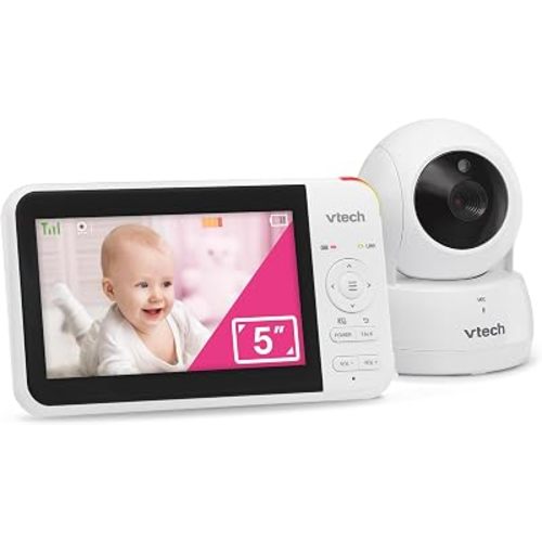 VTech Baby Monitor No WiFi, 5" Screen & Remote Pan-Tilt-Zoom for Newborns – Hack-Proof, 17Hr Battery, 1000ft Range, Auto Night Vision, Temperature Sensor, Two-Way Talk | VM924