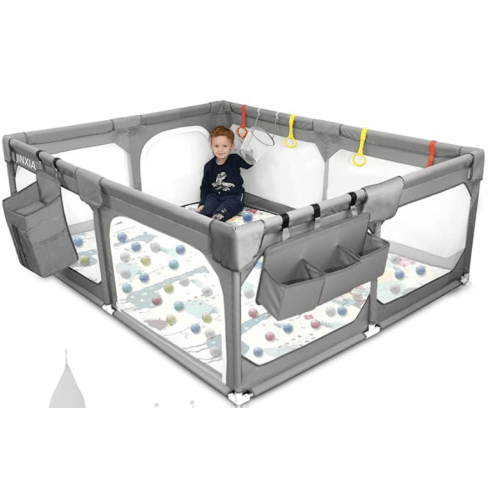Baby Playpen with Mat 75"*59", Extra Large Playpen for Babies and Toddlers with Storage Bag, BPA-Free, Non-Toxic, Safe No Gaps Playards for Babies, Sturdy Safety Play Yard for Indoor Outdoor Fun, Grey