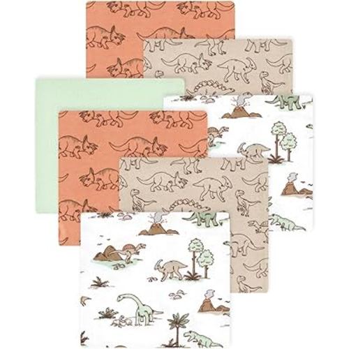 Little Treasure Hudson Baby Cotton Poly Flannel Receiving Blankets Multipack, Orange Dinosaur Adventures, 30x30 inches