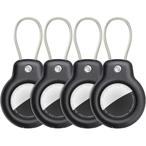 SPGUARD for AirTag Holder Case with Keychain, Air Tags-4 Pack for Apple Air Tag Holder with Wire Cable Lock Key Ring Chain Air Tagholder Accessories for GPS Item Tracker Kids,Keys,Luggage