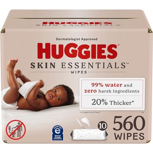Huggies Skin Essentials Baby Wipes, Hypoallergenic, 99% Water, 10 Flip Top Packs (560 Wipes Total)