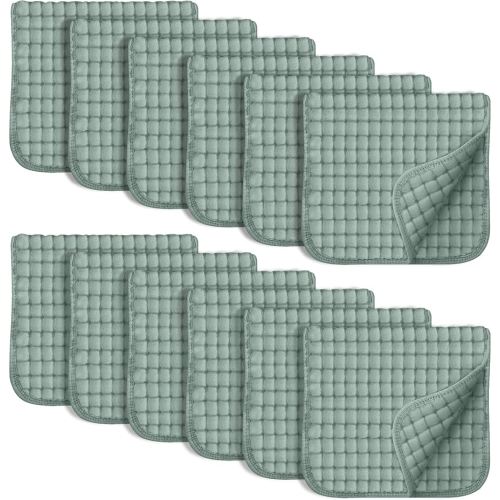 SWEET DOLPHIN 12 Pack Muslin Burp Cloths Large 100% Cotton Hand Washcloths for Baby - Baby Essentials Extra Absorbent and Soft Boys & Girls Milk Spit Up Rags - Dark Green, 20" X10"