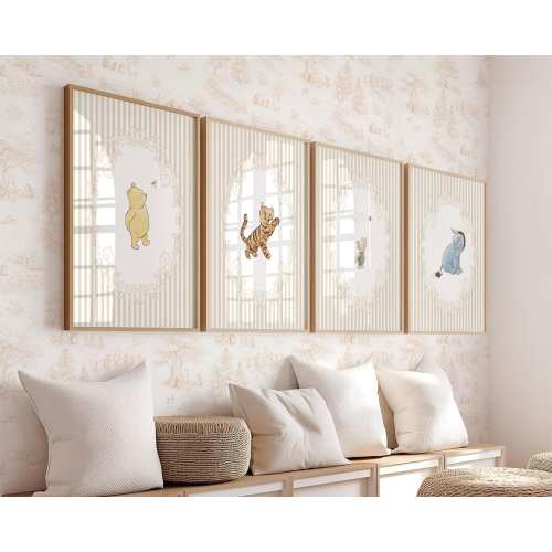 Set of 4 Winnie the Pooh Nursery Wall Art Prints Classic Style Decor Digital
