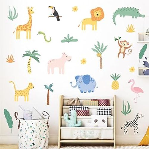 AOWDIAO Animals Wall Decals, Cute Safari Wall Stickers for Baby Kids, Jungle Theme Decor for Nursery, Classroom, Playroom, Bedroom
