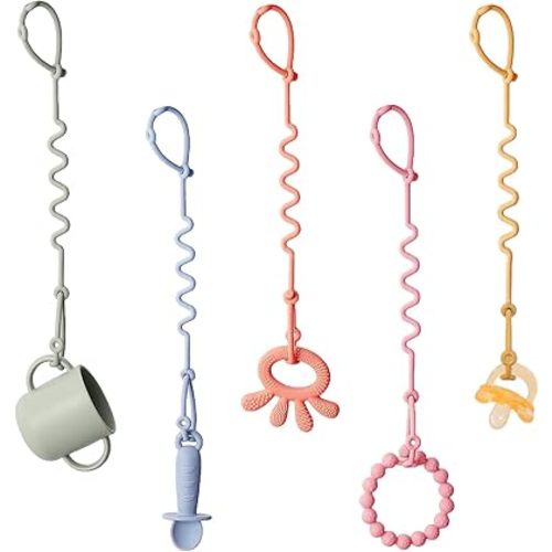 Silicone Toy Straps for Baby Stroller - 5 Pack Adjustable Toy Safety Straps for Baby Pacifier Teether - Sippy Cup Straps for Strollers, High Chair, Cribs, Car Seat, Bags - BPA Free, Multi Colors