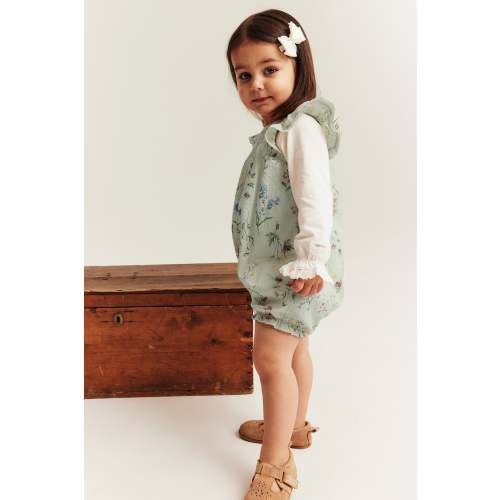 Baby green floral woven romper