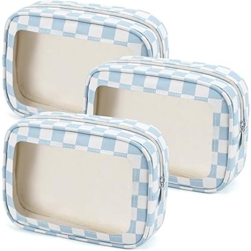3PCS Clear Toiletry Bag,TSA Approved Travel Makeup Pouch with Zipper for Cosmetics and Toiletries,Diaper Bag Organizer Pouch Set,Women's Purse Organizer and Clear Car Bag