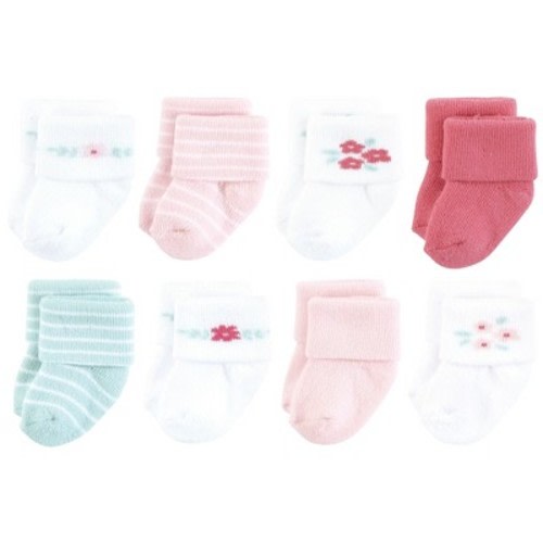 Hudson Baby Basics Infant Baby Cozy Terry Socks 8-Pack, Blossom Petals, 0-6 Months