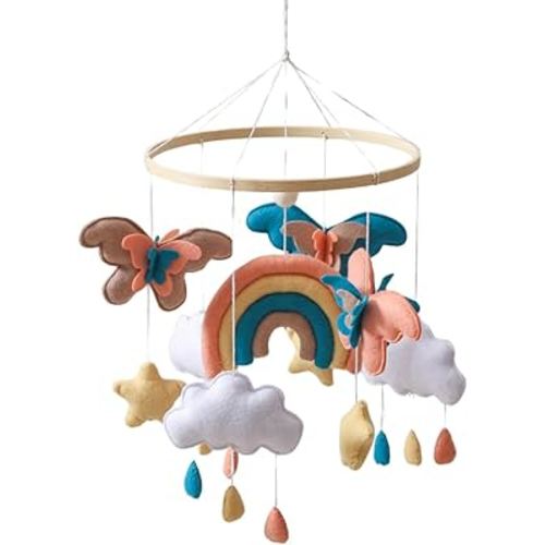 GOODMOM Boho Baby Crib Mobile –Handmade Nursery Hanging Mobile for Baby Boy & Girl - Perfect Bohemian Nursery Room Decor with Felt & Leather - Great Newborn Gift (Dreambutterfly)