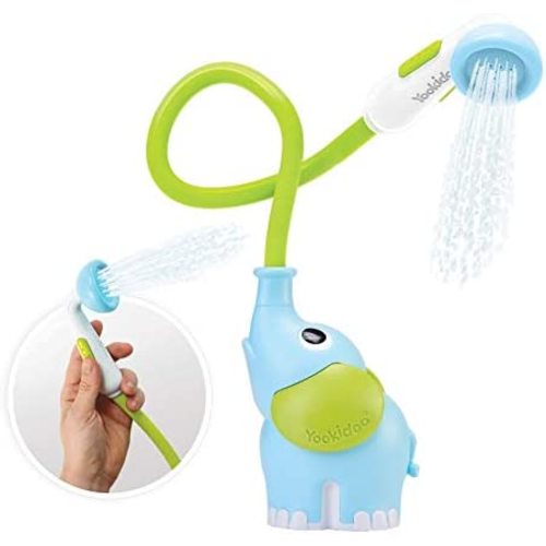 Yookidoo Baby Bath Shower Head - Elephant Water Pump with Trunk Spout Rinser - Control Water Flow from 2 Elephant Trunk Knobs for Maximum Fun in Tub or Sink for Newborn Babies (Blue)