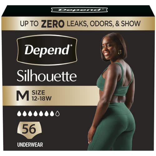 Depend Silhouette Adult Diapers, Incontinence & Postpartum Bladder Leak Underwear for Women, Maximum Absorbency, Medium, Pink, 56 Count (2 Packs of 28), Packaging May Vary
