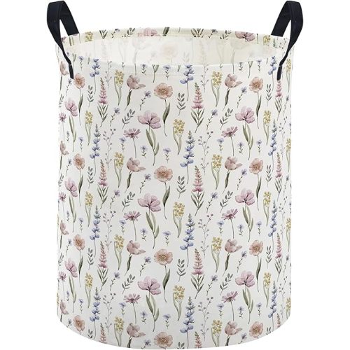 ESSME Laundry Basket,Flower Hamper Collapsible Canvas Waterproof Storage Bin for Girls, Cute Hamper,Gift Baskets.(Flower)