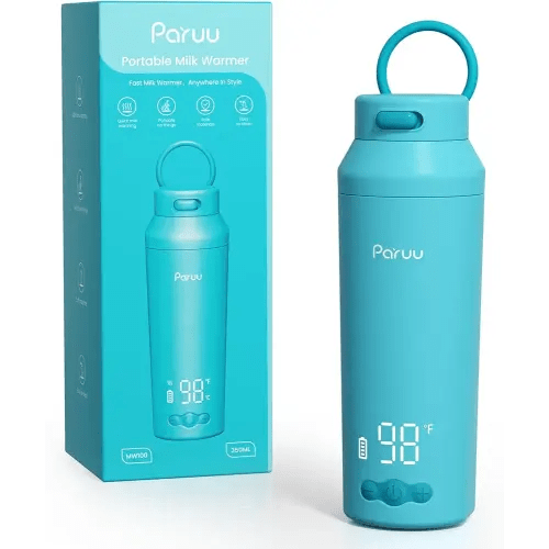 Paruu Portable Bottle Warmer for Travel, Easy-Clean Wide Mouth, Portable Milk Warmer with Fast Heating for Night Feeding, 7-Temp Control, Large 12oz Capacity, Ideal Gifts for New Parents, Blue