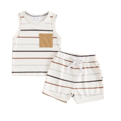 Sleeveless Stripes Pocket Set