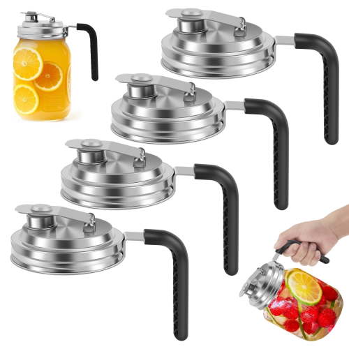 4 Pcs Stainless Steel Mason Jar Pour Lid Wide Mouth with Handle Leak Proof Ball Mason Jar Pitcher Lid for Salad Dressing Gravy Pouring