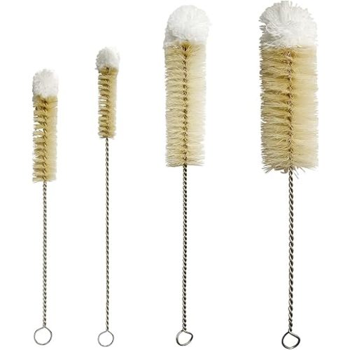 NewFerU Bottle Brushes Thin Long Handle X 4, Natural Boar Bristle Set