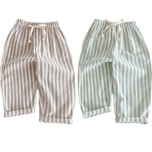 Ashmyova Classic Casual Pants for Boys Thin Cotton Stripe Elastics Waist Spring Summer Trousers Toddler Long Pants 2Pcs