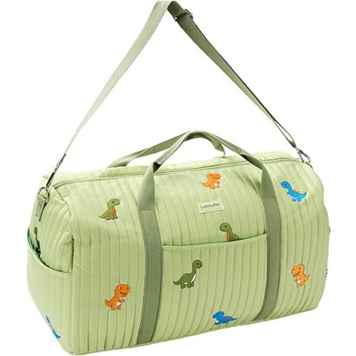 Travel Duffle Bag for Women - Large Weekender Tote with Wet Pocket (Large - Green Dinosaurs)
