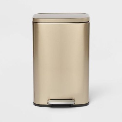 45L Rectangle Stainless Steel Step Trash Can Gold - Brightroom™: Quiet Closing, Pedal-Operated, Fingerprint-Resistant