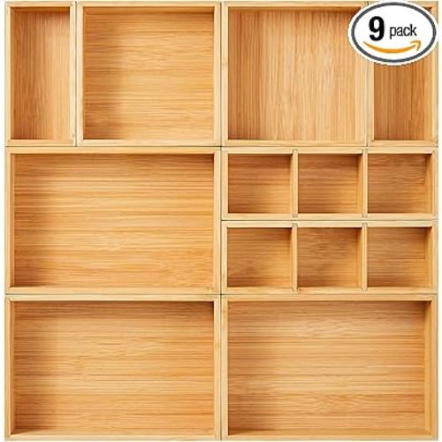 Nightstand Drawer Organizer (2H, 9 Boxes)
