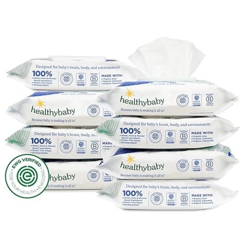 HealthyBaby Our Wet Wipes | EWG Verified Safe | 100% Water & Plant Based | Unscented & Safe for Sensitive Skin | Fragrance Free and Totally Chlorine Free (8 packs, 512 wipes)