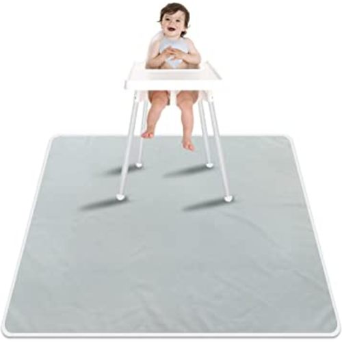 Paw Legend Washable Highchair Splat Floor Mat- Anti-Slip Silicone Spot Splash Mess Mat(53'' X 53'')-Food Catcher Art Craft Leak Proof Mat,Grey