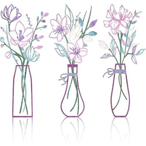 Zzbakress 3 Pieces Metal Flowers Wall Art for Bathroom (Pink Purple)