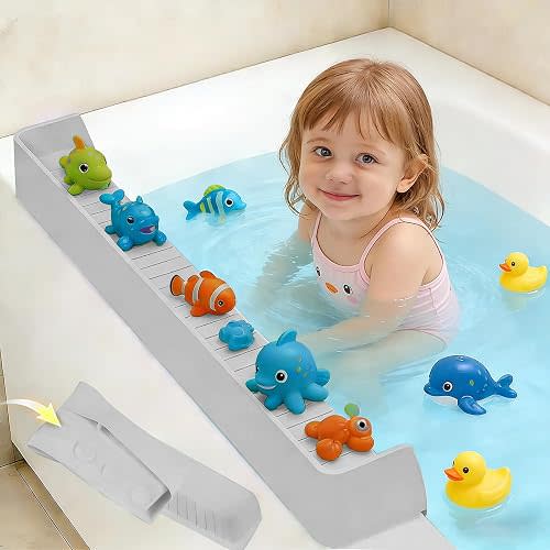 Kids Bathtub Splash Guard, Shelf & Toddler Bath Toy Tray