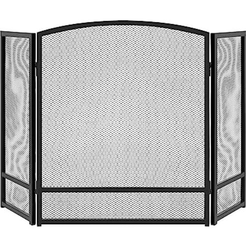 Best Choice Products 47.5x27.25in 3-Panel Simple Steel Mesh Fireplace Screen, Fire Spark Guard Grate for Living Room Home Decor w/Rustic Worn Finish - Black