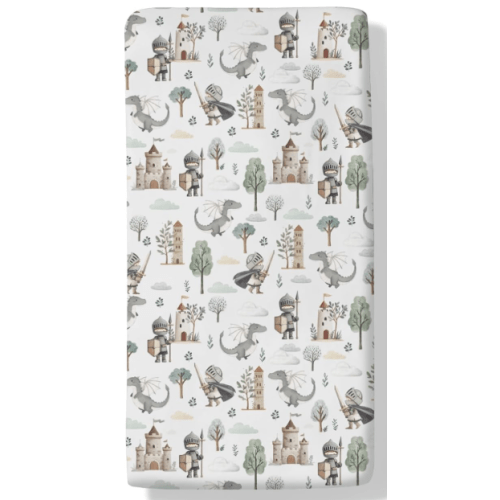 Cute Pastel Dragons Castle Knight Baby Crib Sheets Fantasy Dragons Trees Standard Crib Toddler Mattresses Magical Nursery Bedding Sheet Crib Mattress Sheets 28x52in