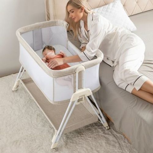 AmourLil Baby Bassinet Bedside Sleeper with Wheels & Storage Tray, Portable Crib for Newborns