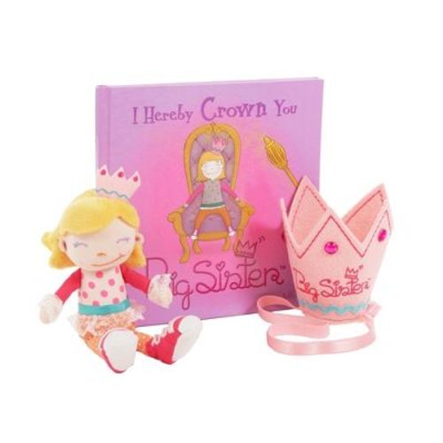 Tickle & Main 3 Pcs Big Sister Gifts for Little Girls, Includes I Hereby Crown You Big Sister Book, Cloth Doll, and Child Size Crown