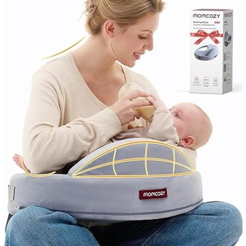 Momcozy Innovative Safety Fence Nursing Pillow - Firm & Springy Memory Foam - Stable, Ergonomic Support & Comfort - Wider Breastfeeding Cushion, Adjustable, Removable Cover, Baby Safety Certified