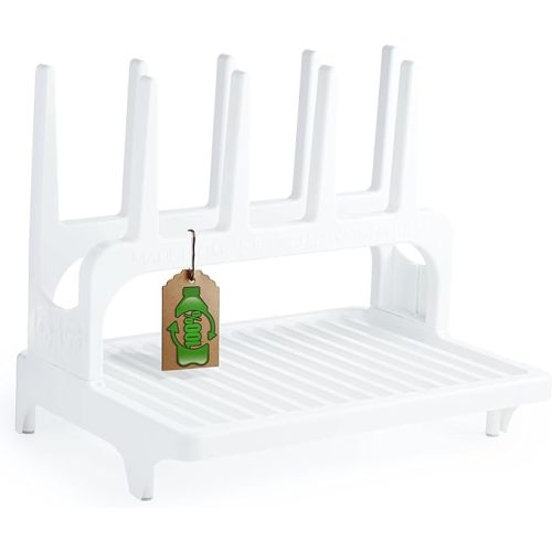 PopYum Glacier White Space Saving Drying Rack from 100% Recycled Bottles, countertop for Baby Bottles, Plastic Bags, Cups, Glass, tumblers, Compact